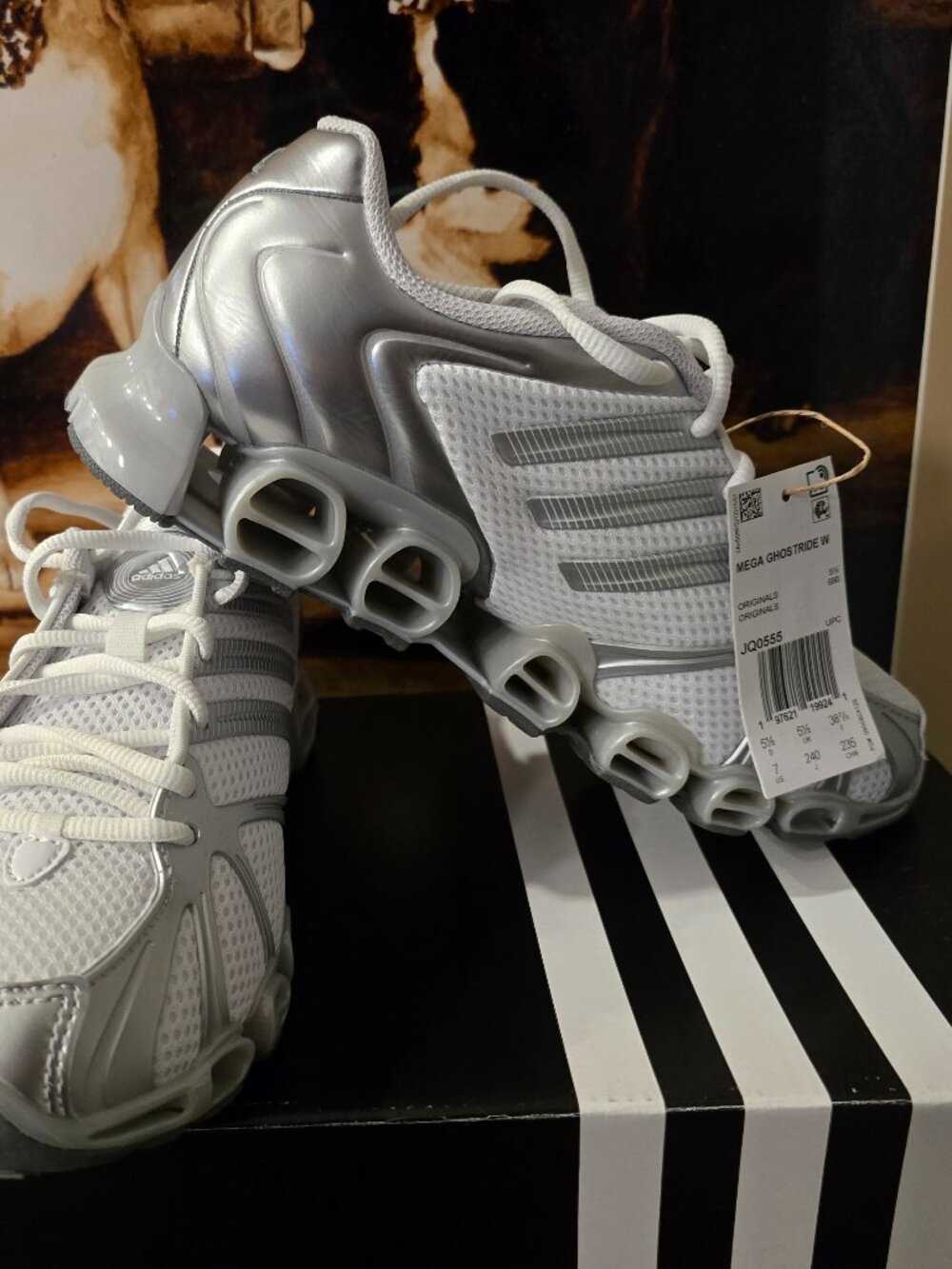 Adidas W Mega Ghostride Sneakers Original Shoe Cloud White/Silver JQ0555 Size 7
